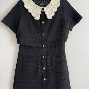 Cider Black Dress with Lace Collar